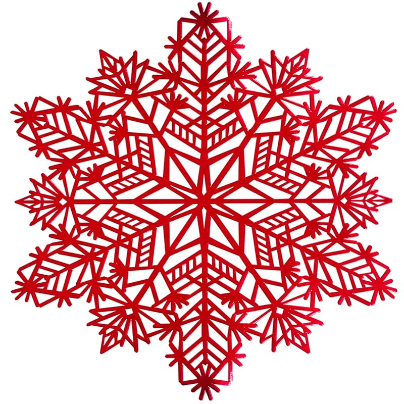 Snowflake Placemats Set of 6 Red Round Vinyl Table Mats - 15x15 inch (Variation: Red+6PCS)