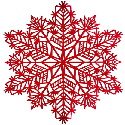 Snowflake Placemats Set of 6 Red Round Vinyl Table Mats - 15x15 inch (Variation: Red+6PCS)