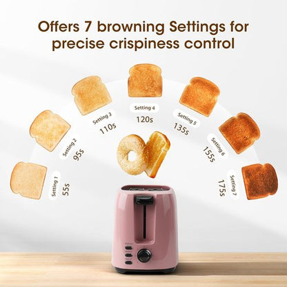 iSiLER 2-Slice Toaster - 1.3-Inch Wide Slot Bagel Toaster with 7 Shade Settings & Removable Crumb Tray | Pink