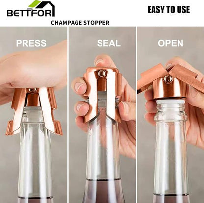 Champagne Stoppers with Stainless Steel Champagne Saver with Food Grade Silicone Leak proof Keep Fresh Suitable for Champagne, Cava, Prosecco and Sparkling (Rosegold, 4 Pack)