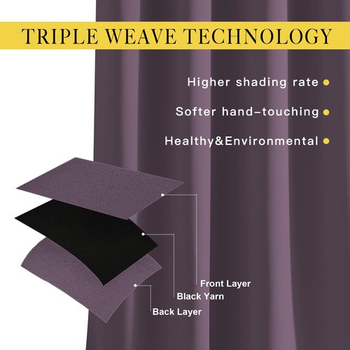 NICETOWN Plum Curtains and Drapes for Living Room - Extra Long Room Darkening Thermal Insulated Solid Window Blackout Draperies (Plum, 1 Pair, 52 x 95-Inch)