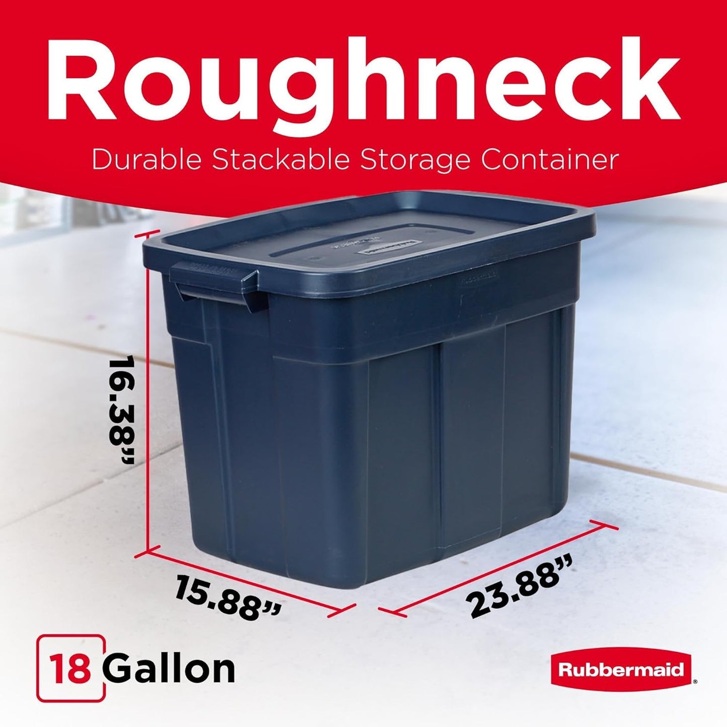 Rubbermaid Roughneck Tote - 18 Gal Stackable Storage Bins with Lids & Handles | Dark Indigo Metallic, 6 Pack