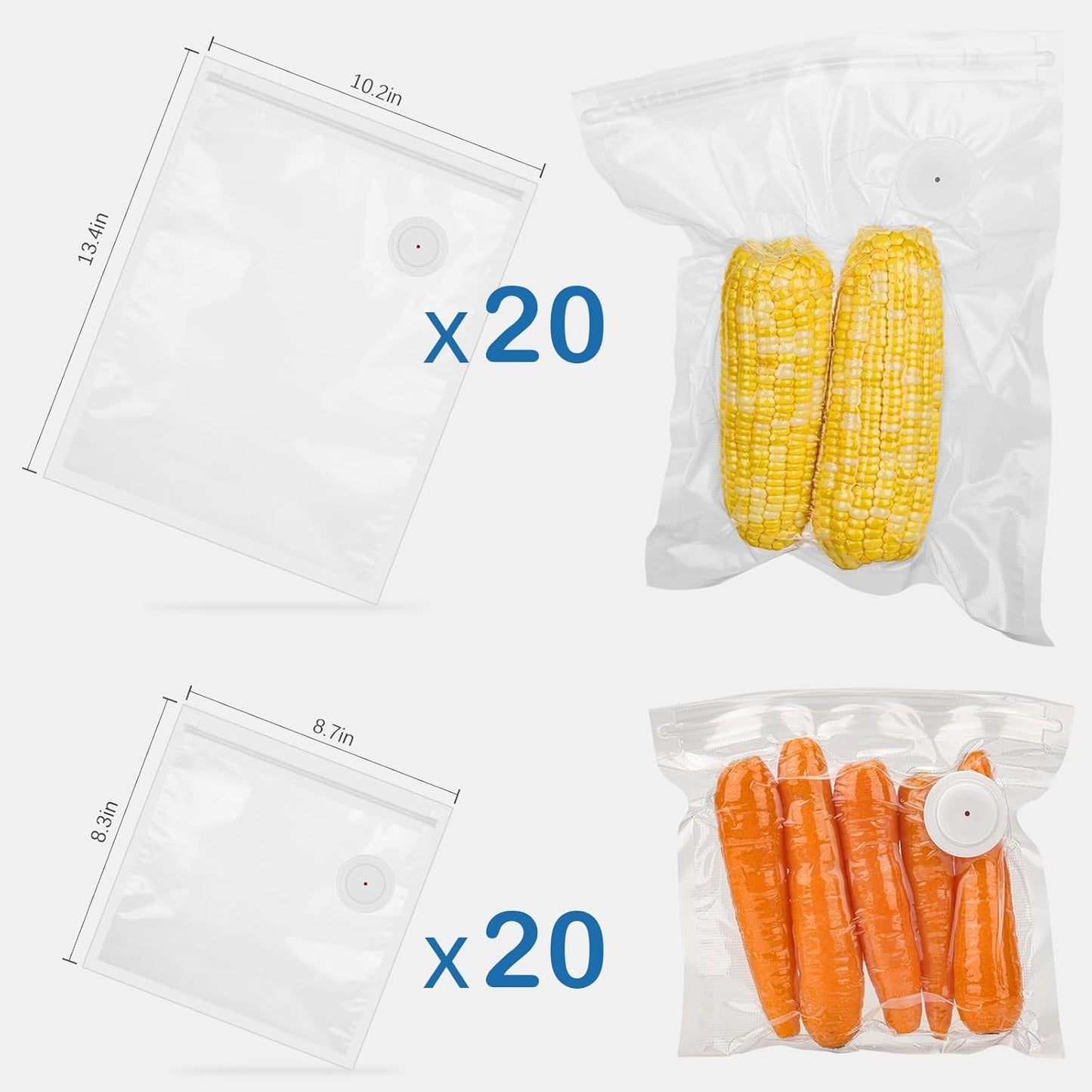 Skiennix Vacuum Sealer Bags - Reusable Sous Vide Bags with Air Valve | 40PCS (20 Large + 20 Small)
