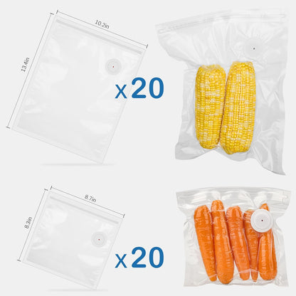 Skiennix Vacuum Sealer Bags - Reusable Sous Vide Bags with Air Valve | 40PCS (20 Large + 20 Small)