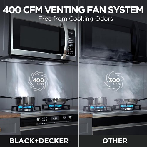 BLACK+DECKER Over The Range Microwave Oven - 1000 Watts, 400 CFM, 1.9 Cu.ft Capacity, Auto Cooking