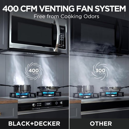 BLACK+DECKER Over The Range Microwave Oven - 1000 Watts, 400 CFM, 1.9 Cu.ft Capacity, Auto Cooking