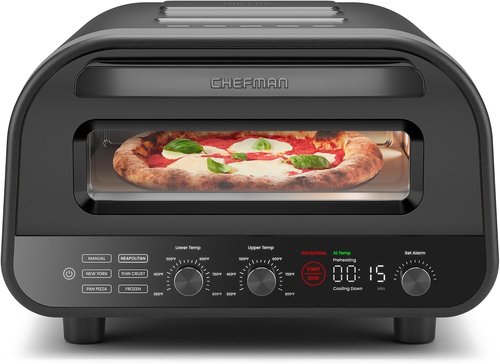 CHEFMAN Indoor Pizza Oven - 12-Inch Pizzas in Minutes, Heats Up to 800°F | Electric Countertop Maker with Touchscreen Presets, Pizza Stone & Peel - Stainless Black
