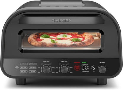 CHEFMAN Indoor Pizza Oven - 12-Inch Pizzas in Minutes, Heats Up to 800°F | Electric Countertop Maker with Touchscreen Presets, Pizza Stone & Peel - Stainless Black