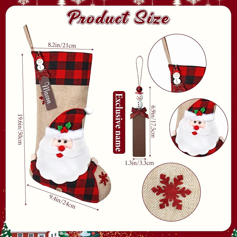 Personalized Christmas Stockings 4Pack Burlap Plaid - Red (Variation: Personalized Red)