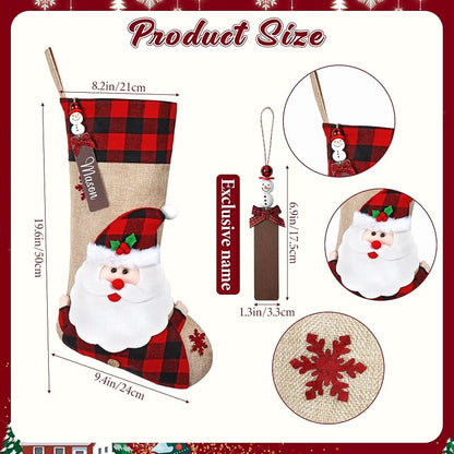 Personalized Christmas Stockings 4Pack Burlap Plaid - Red (Variation: Personalized Red)