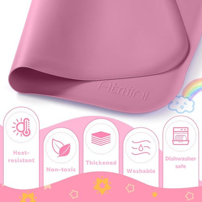 AtMini Silicone Craft Mat for Kids - 24"x16" Non-Slip & Raised Lip | Reusable Art Mat for Painting, DIY Crafts (Pink)
