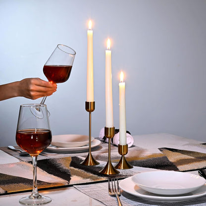 Skiennix Candle Holder - Heavy Base for Elegant Room Décor | Shiny Copper, Set of 3 Pcs