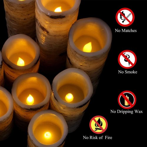 Enpornk Flameless LED Candles - Flickering Birch Bark Effect | Set of 9 Battery-Operated Real Wax with Remote Control