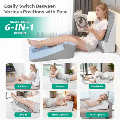 Skiennix Bed Wedge Pillow - Ergonomic Memory Foam Support for Sleep Apnea & Reading | Grey