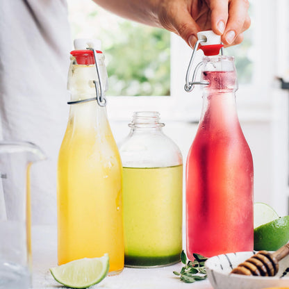 NEWMIAO 12 Pack 8 oz Swing Top Glass Bottles, 250 ml Glass Beer Bottles with Airtight Flip Lids Rubber Seal for Vanilla Extract, Home Brewing, 2nd Fermentation, Kombucha, Juice, Soda, Limoncello