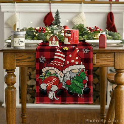 Artoid Mode Gnome Christmas Table Runner - 13x48 Inch, Red/Black