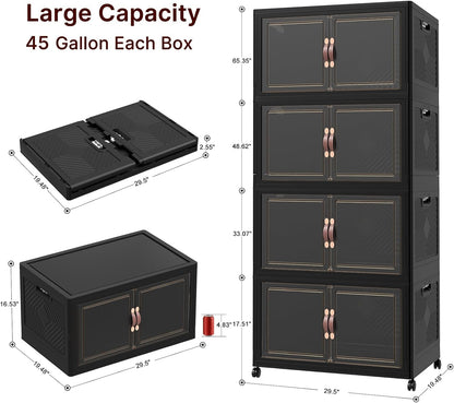 UAMFURI Stackable Storage Bins - 720QT Lockable Storage Cabinet with Lids & Wheels | Extra Large Black Drawers for Home & Office