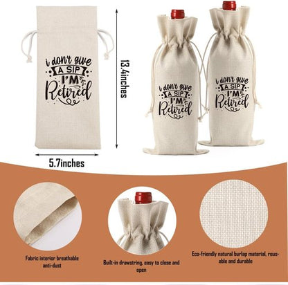 Funny Retirement Wine Bag Gift for Women Men, Retirement Party Decorations, I Don't Give a Sip I'm Retired
