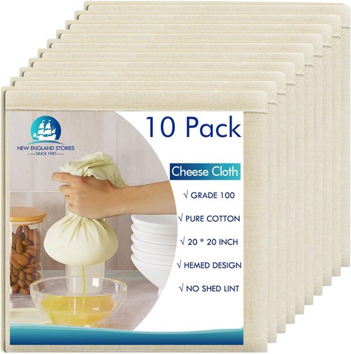 Grade 100 Cheesecloth by [Brand Name] - 10 PCS Unbleached 20x20 Inch Strainer for Cooking & Cheese Making