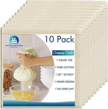Grade 100 Cheesecloth by [Brand Name] - 10 PCS Unbleached 20x20 Inch Strainer for Cooking & Cheese Making
