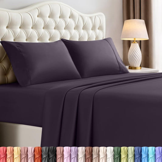 Utopia Bedding King Size Sheet Set – 4 Piece Bed Sheets, Soft and Breathable Microfiber, Includes 1 Fitted Sheet, 1 Flat Sheet and 2 Pillowcases – Oeko Tex (Dark Purple)