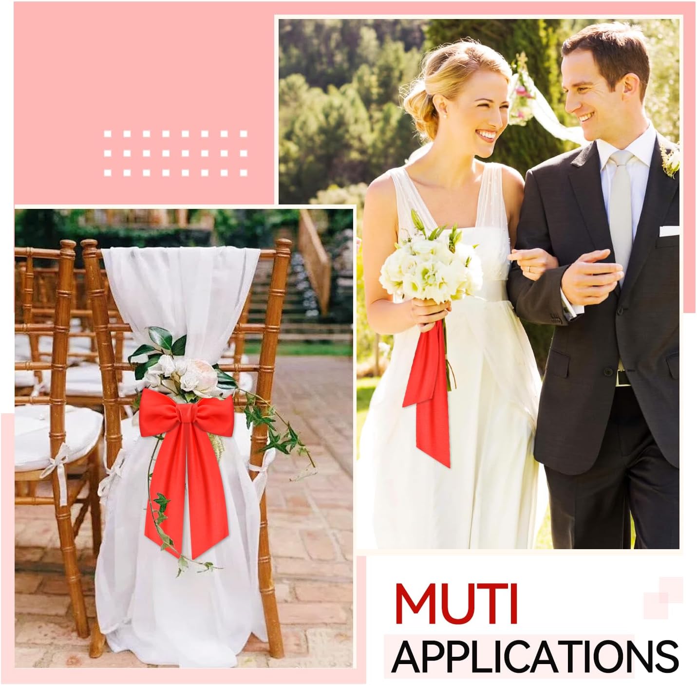 Regine Switzerland Red Wreath Sash - 2 Pcs Linen Ribbon Bow for Front Door & Porch Decor