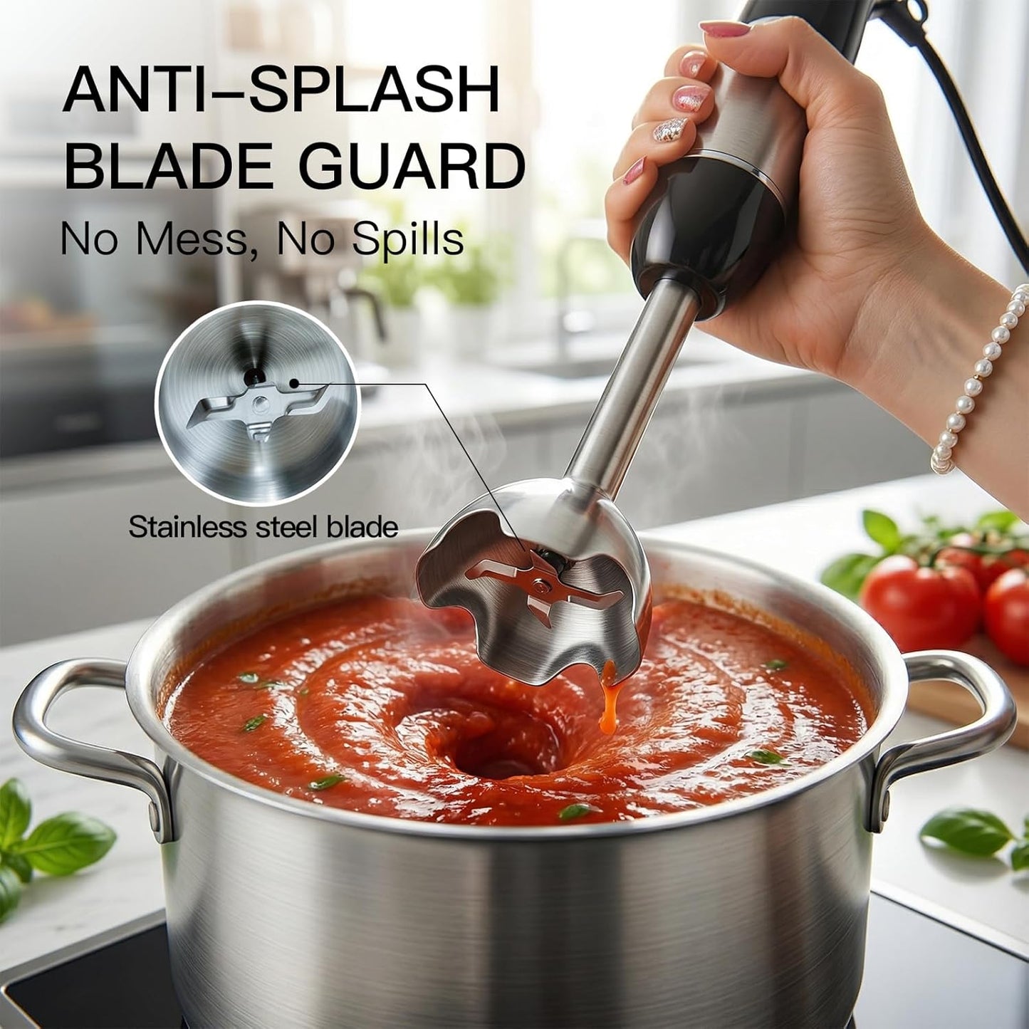 Megawise HB-2035 Immersion Hand Blender - 1000W Ultra-Powerful 5-in-1 with Variable Speed & Accessories