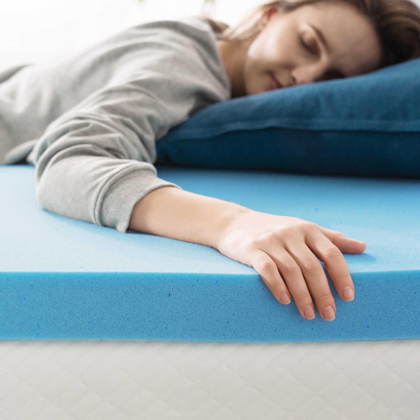 ZINUS 2 Inch Green Tea Memory Mattress Topper Cooling Gel Foam, CertiPUR-US Certified, Full, Blue