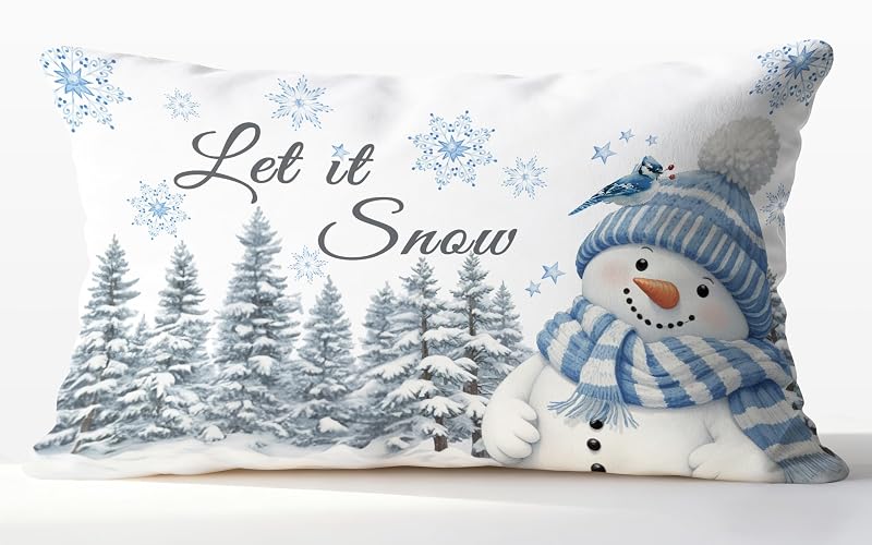Let It Snow Snowman Christmas Pillow Covers 12x20 - Winter Decor, 115pillowcover Color-001