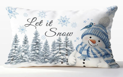 Let It Snow Snowman Christmas Pillow Covers 12x20 - Winter Decor, 115pillowcover Color-001