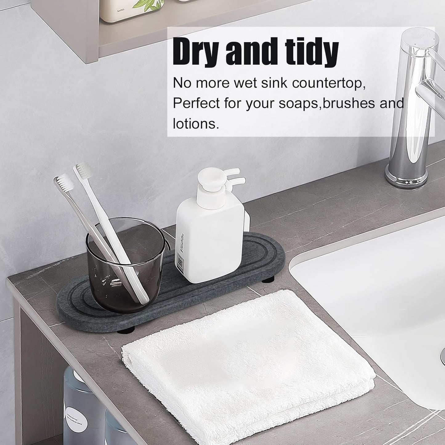 Skiennix Water Absorbing Stone Tray - Fast Drying Diatomite Coasters for Kitchen & Bathroom | 2PCS Set