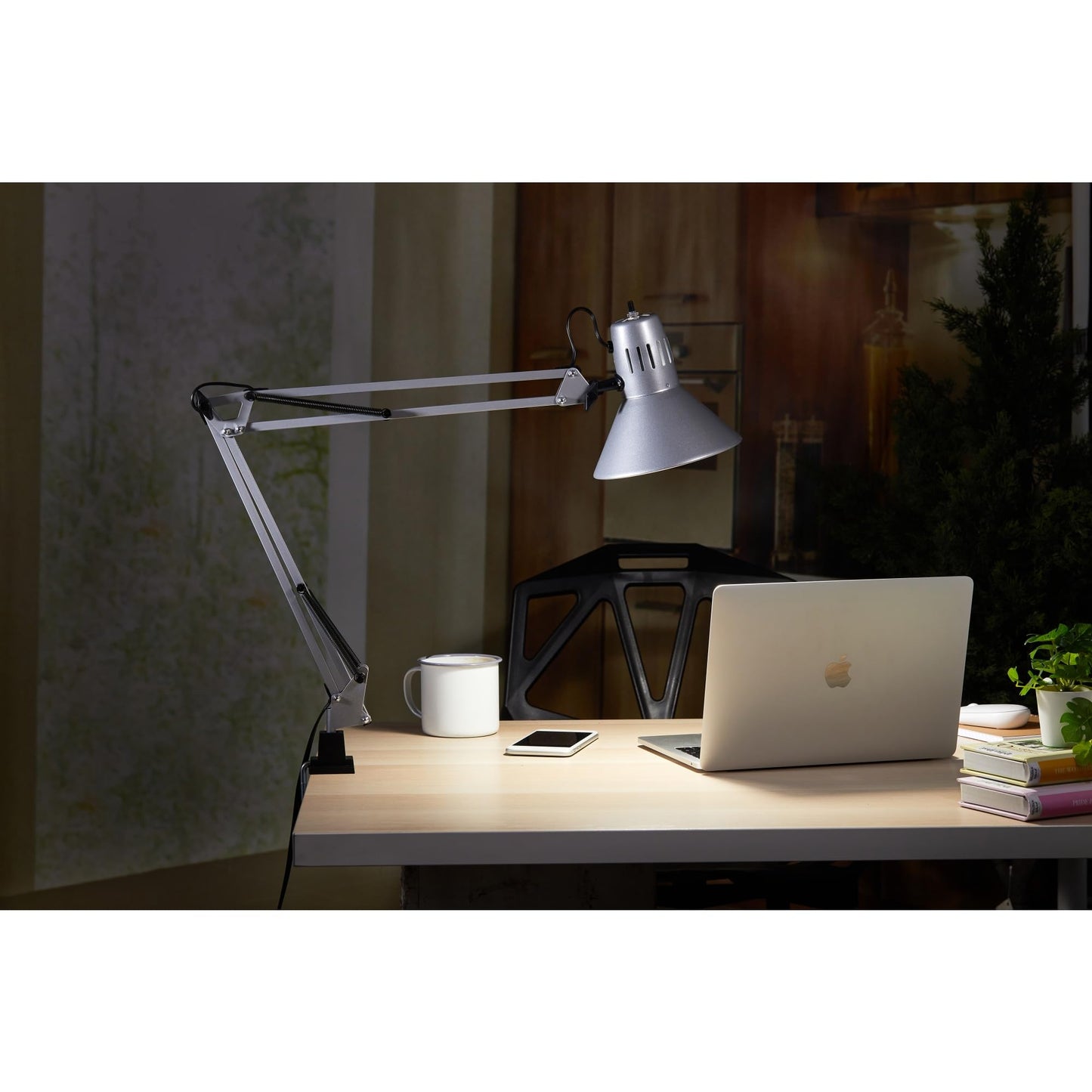 Bostitch Office VLF100-SLV Swing Arm Desk Lamp with Clamp Mount, 36" Reach with Multi-Joint Adjustment, Includes Replaceable LED Bulb (VLF), Silver