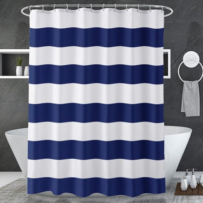 AmazerBath Navy Blue Shower Curtain Stripes, 72" W x 72" H Blue and White Shower Curtain, Fabric Shower Curtains for Bathroom with 2 Heavy Stones, Water Repellent