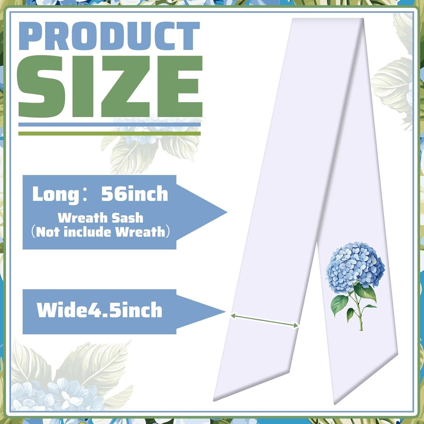 VitalCozy Spring Hydrangea Wreath - Elegant Satin Sash for Monogrammed Decor | Indoor/Outdoor Use