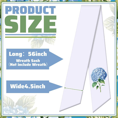 VitalCozy Spring Hydrangea Wreath - Elegant Satin Sash for Monogrammed Decor | Indoor/Outdoor Use