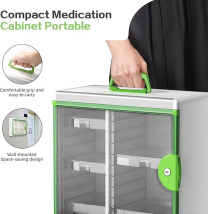 Glosen Medicine Cabinet - Locking Wall-Mounted Storage | Green 13.6 x 13.4 x 6.5 Inch, Large Capacity