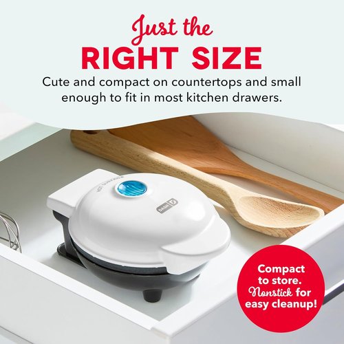 Dash Mini Waffle Maker | Compact Electric Iron for Creative Treats - Easy-to-Clean Nonstick Surface - White