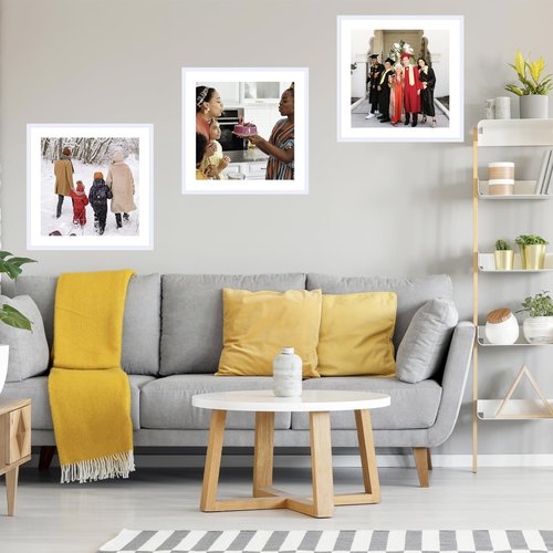 JCJMY 24x24 Picture Frame White with 20x20 Mat, Display Photo 20x20 with Mat or 24 x 24 Without Mat, Wall Hanging Large 24x24 Poster Frame with Shatter Resistant Plexiglass, White