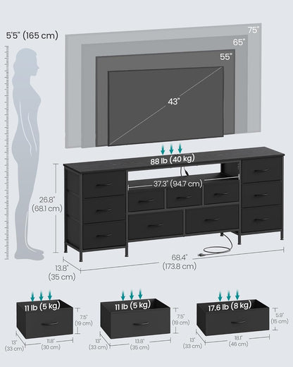 SONGMICS TV Stand - Modern Dresser for TVs Up to 70 Inches | 11 Drawers & Shelf in Ink Black