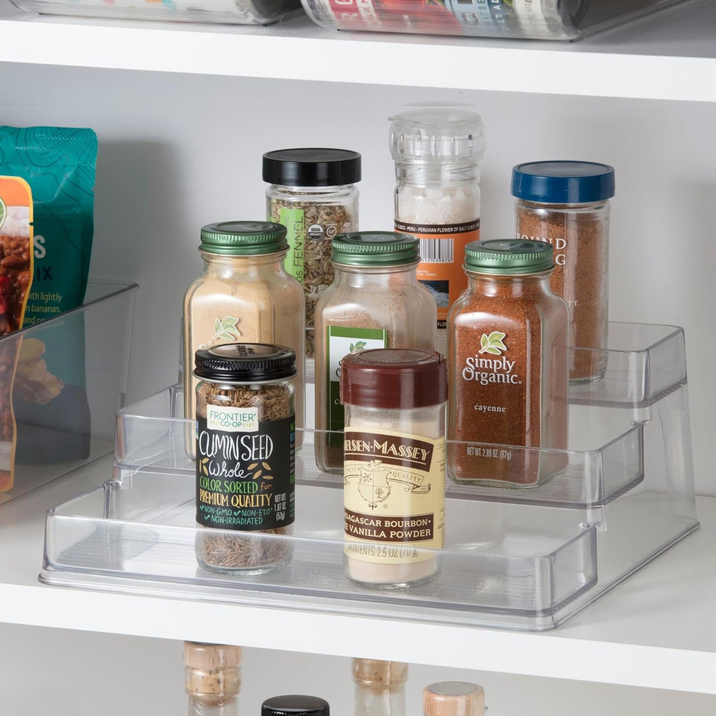 Oggi 3 Tier Spice Organizer & Pantry Storage- For Shelf, Kitchen Cabinet, Spice Rack, Pantry Organization and Storage, Clear Shelves