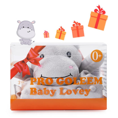 Pro Goleem Hippo Lovey - Soft Security Blanket & Snuggle Toy for Babies | 16 Inch, Perfect Baby Gift