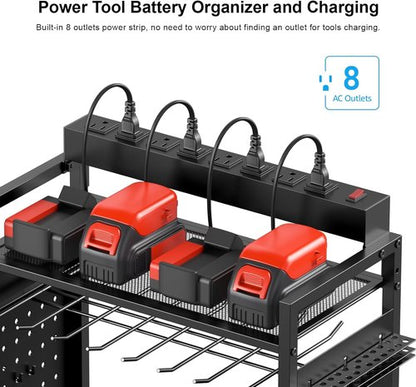 CCCEI Garage Power Tools Organizer Cart - Rolling Storage with Charging Station | Black Utility Rack for Tools