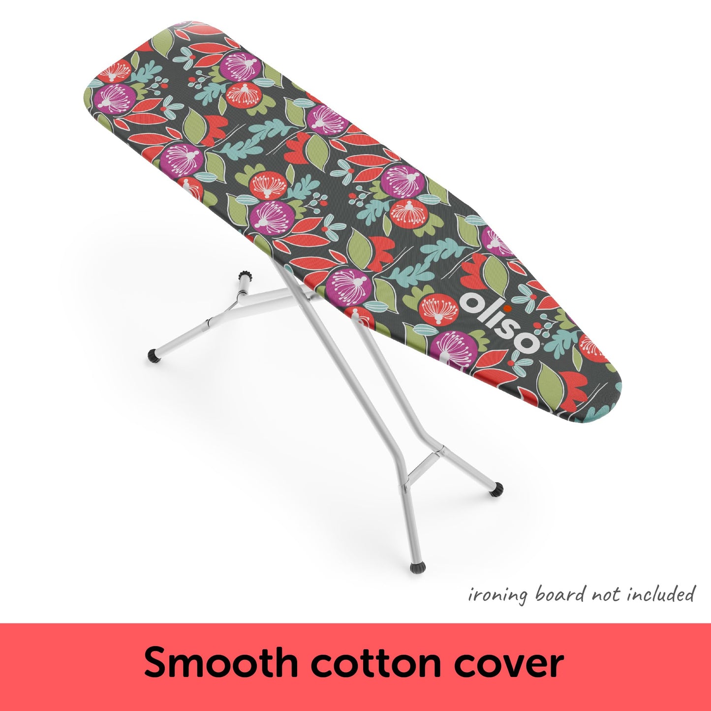 oliso Ironing Board Cover – 100% Cotton with Professional Felt Pad, Fits Standard 54" x 15" Boards – Secure Fit with Wide Elastic Edge & Adjustable Straps – Floral