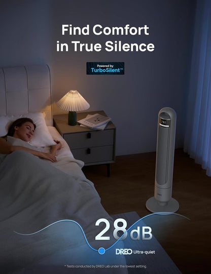 Dreo Tower Fan - 90° Oscillating Standing Fan with 3 Modes, 4 Speeds & 8H Timer - Grey