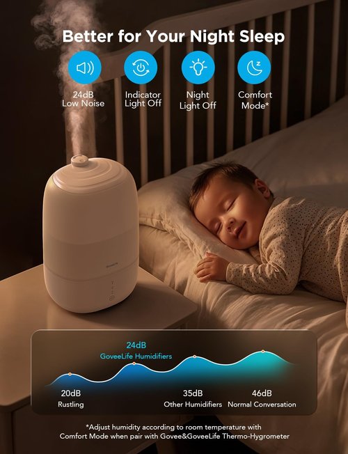 GoveeLife Smart Humidifier - 3L Top Fill Cool Mist with Essential Oil Diffuser & WiFi Control | Ideal for Home, Baby & Plants