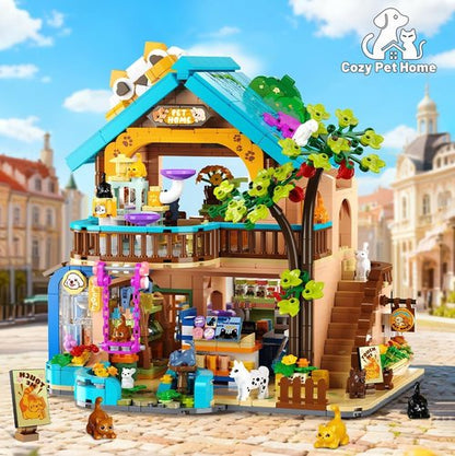 INSOON City Pet Shop Building Set - Cozy Pet Store Construction Toy with Lights & Miniature Animals | Ages 8+