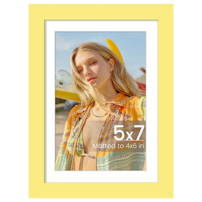 upsimples 5x7 Picture Frame, Display Pictures 4x6 with Mat or 5 x 7 Without, Wall Hanging Photo Frames, Yellow, 1 Pack