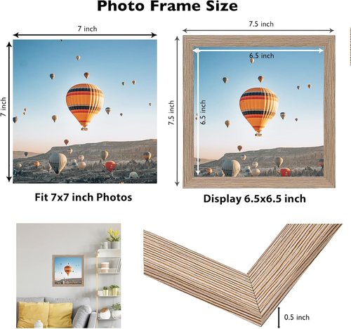 JCJMY 7x7 Picture Frame - Rustic Brown Wall Mount or Tabletop Display with Shatter-Resistant Plexiglass
