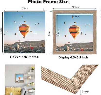 JCJMY 7x7 Picture Frame - Rustic Brown Wall Mount or Tabletop Display with Shatter-Resistant Plexiglass