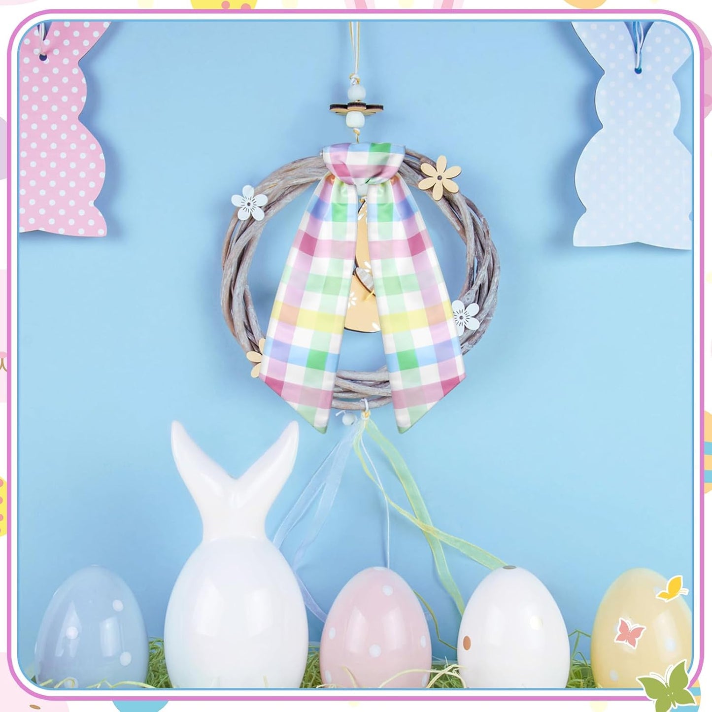 Skiennix Easter Wreath Sash - Spring Pastel Satin Decoration for Indoor/Outdoor Use | 56" L x 4.5" W